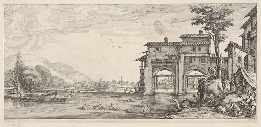 View of bathers and a large building at the right, from the series 'Italian landscapes' (Diverse vedute designate in Fiorenza / Paysages italiens)
