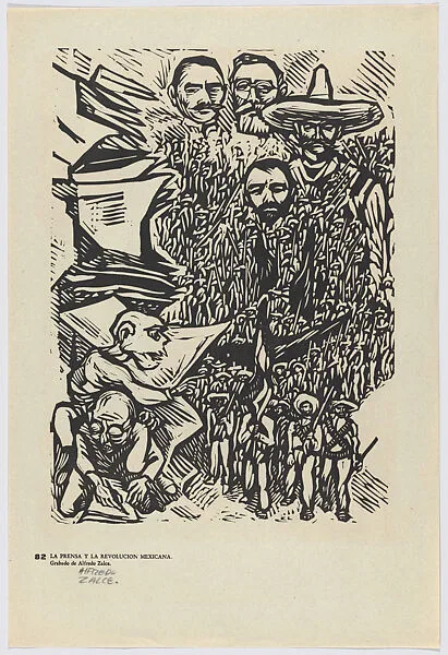 Plate 82: The press and the Mexican Revolution, from the portfolio 'Estampas de la revolución Mexicana' (prints of the Mexican Revolution) — Alfredo Zalce|Taller de Gráfica Popular