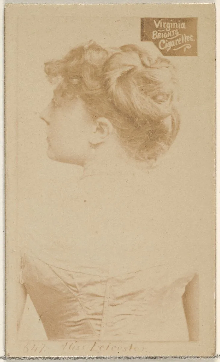 Card 647, Miss Leicester, from the Actors and Actresses series (N45, Type 2) for Virginia Brights Cigarettes — Allen & Ginter