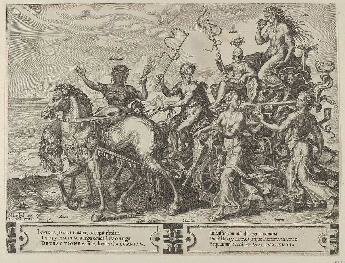 The Triumph of Envy, from The Cycle of the Vicissitudes of Human Affairs, plate 4 — Cornelis Cort|Maarten van Heemskerck|Hieronymus Cock