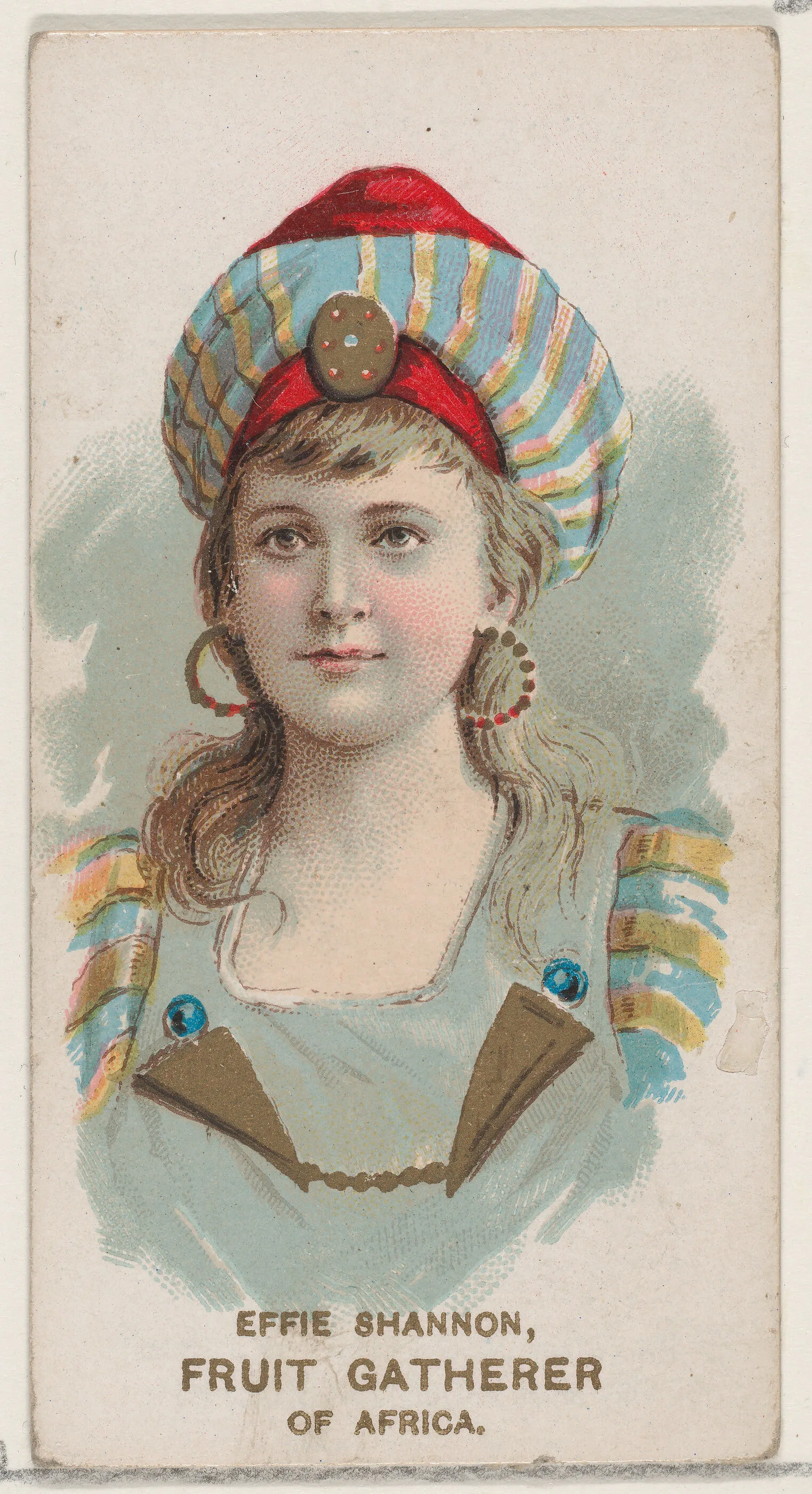 Effie Shannon Dressed as Fruit Gatherer of Africa, from the set Actors and Actresses, Second Series (N71) for Duke brand cigarettes — W. Duke, Sons & Co.|Knapp & Company