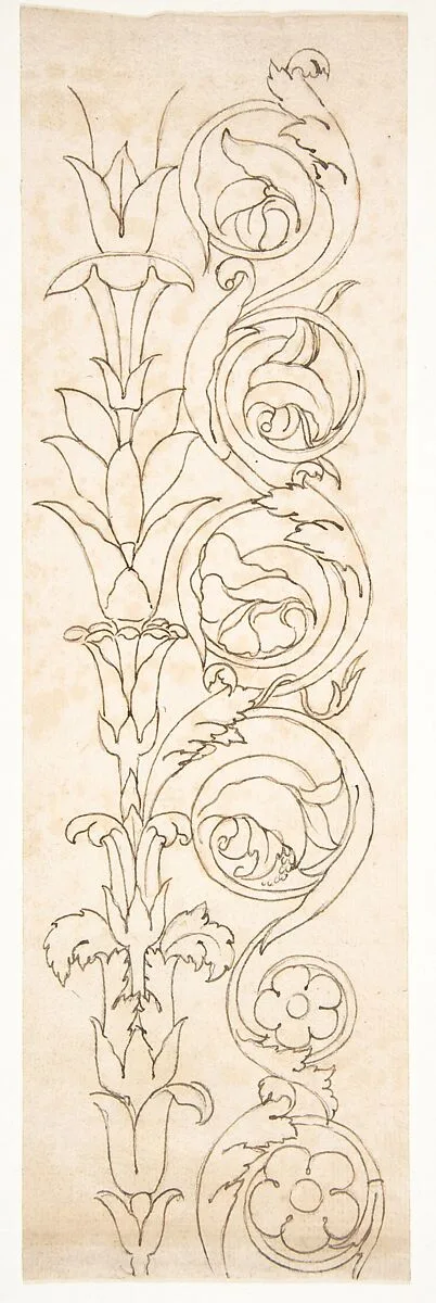 Ornamental drawings (recto) blank (verso) — Anonymous, French, 16th century