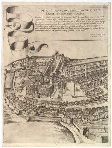 Plan of the City of Rome. Part 7 with a Dedication to Camillo Pamphili, the Vatican and Part of the City Wall