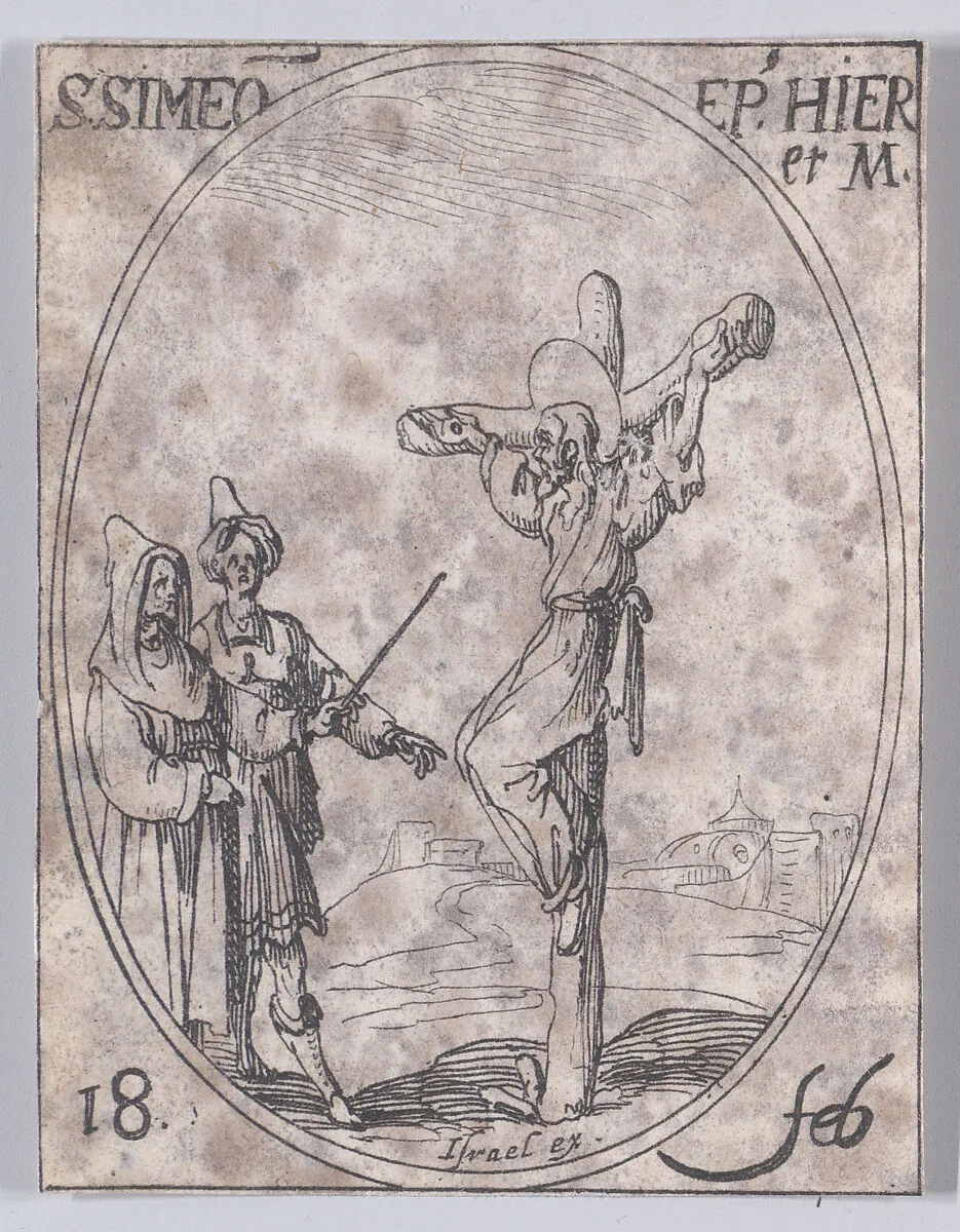 S. Siméon, évêque de Jérusalem, martyr (St. Simeon, Bishop of Jerusalem, Martyr), February 18th, from "Les Images De Tous Les Saincts et Saintes de L'Année" (Images of All of the Saints and Religious Events of the Year) — Jacques Callot|Israël Henriet