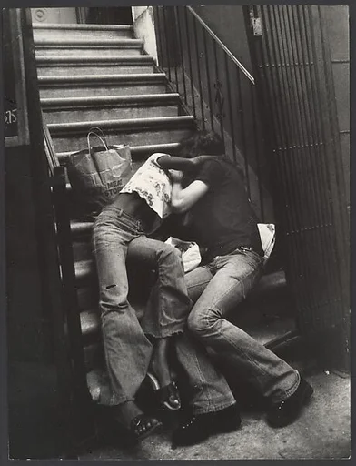 [Street Scene: Couple Kissing on Building Steps, New York City