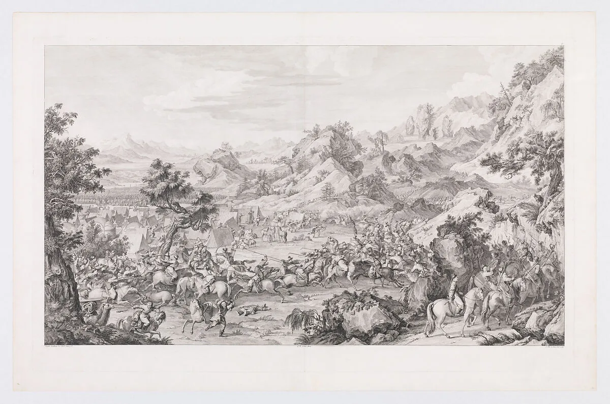 Storming the Camp at Mount Gadan — Charles Nicolas Cochin II|Jacques Philippe Le Bas|Giuseppe Castiglione