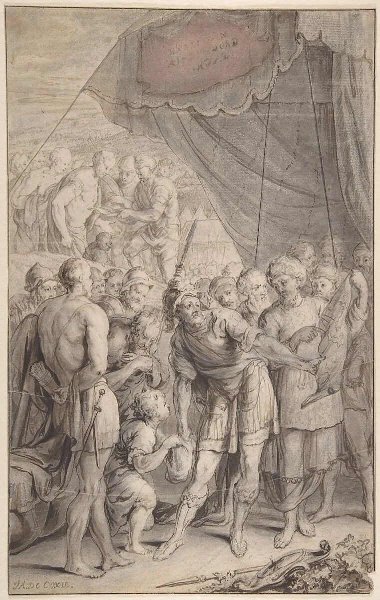 Design for a Title Page: A General and His Army Looking at a Map. — Jan Antoine Coxie