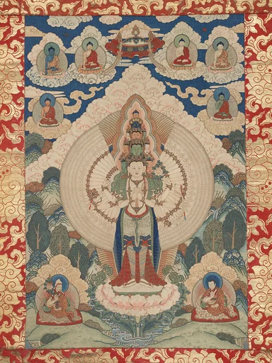 清乾隆 滿繡十一面觀音唐卡|Eleven-headed bodhisattva Guanyin