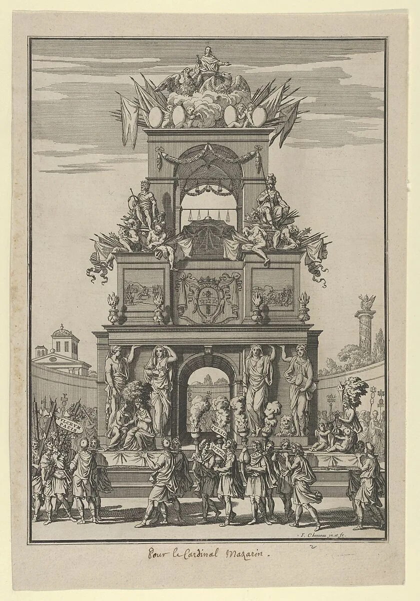 Triumphal arch erected in honor of Cardinal Mazarin after the Treaty of the Pyrenees — François Chauveau