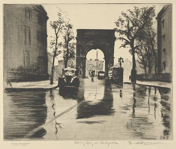 Rainy Day on the Square — Elias Mandel Grossman|WPA