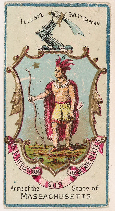 Arms of the State of Massachusetts, from the Military Series (N224) issued by Kinney Tobacco Company to promote Sweet Caporal Cigarettes — Kinney Brothers Tobacco Company
