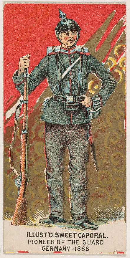 Pioneer of the Guard, Germany, 1886, from the Military Series (N224) issued by Kinney Tobacco Company to promote Sweet Caporal Cigarettes — Kinney Brothers Tobacco Company