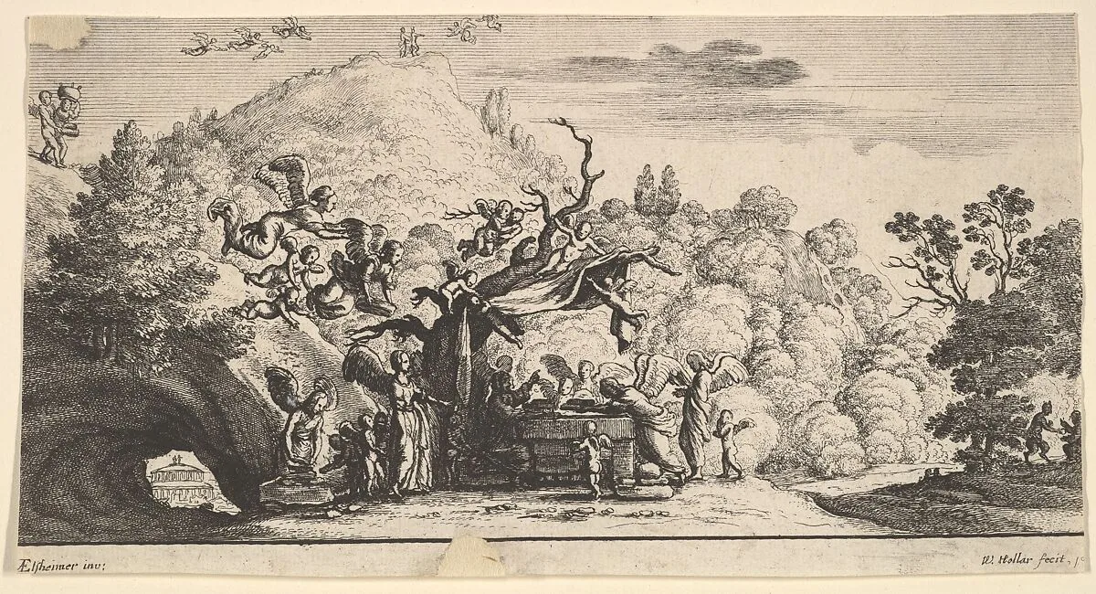 Jesus served by angels — Adam Elsheimer|Wenceslaus Hollar