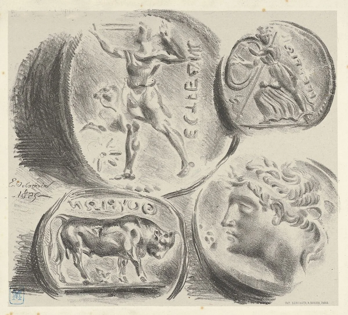 Studies of Four Greek Coins — Eugène Delacroix