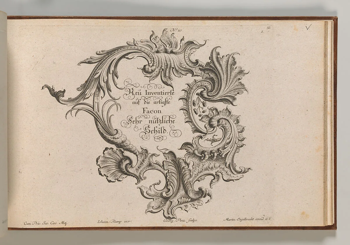 Design for a Cartouche, Plate 1 from 'Neu Inventierte auf die artigste Facon Sehr nutzliche Schild.' — Johann Georg Pintz|Johannes Rumpp|Martin Engelbrecht