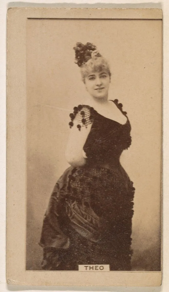 Miss Theo, from the Actresses series (N245) issued by Kinney Brothers to promote Sweet Caporal Cigarettes — Kinney Brothers Tobacco Company