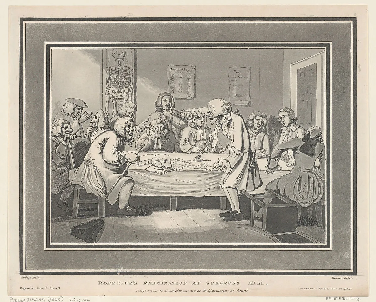 Roderick's Examination at Surgeon's Hall — Samuel Collings|Joseph Constantine Stadler|Thomas Rowlandson|Rudolph Ackermann, London