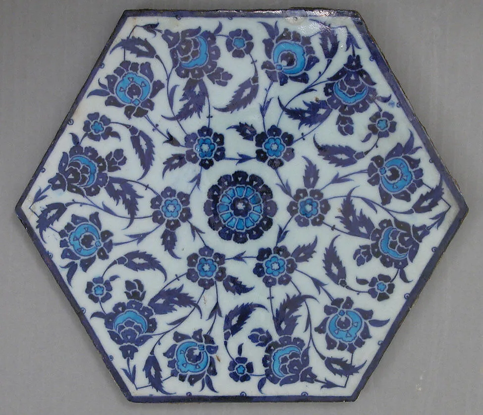 Hexagonal Tile with Floral Design — Unknown