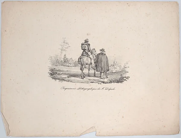 Wounded Infantryman Being Driven on a Horse by aTraveller — Horace Vernet|F. Delpech