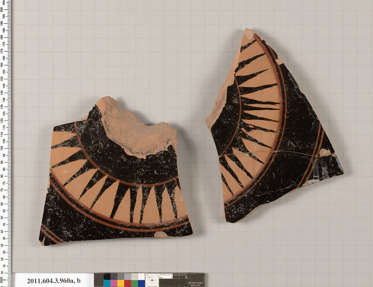 Terracotta fragments of a lekanis lid (covered dish) — Unknown