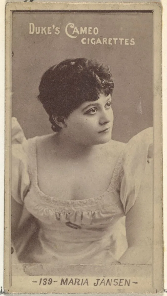 Card Number 139, Marie Jansen, from the Actors and Actresses series (N145-4) issued by Duke Sons & Co. to promote Cameo Cigarettes — W. Duke, Sons & Co.