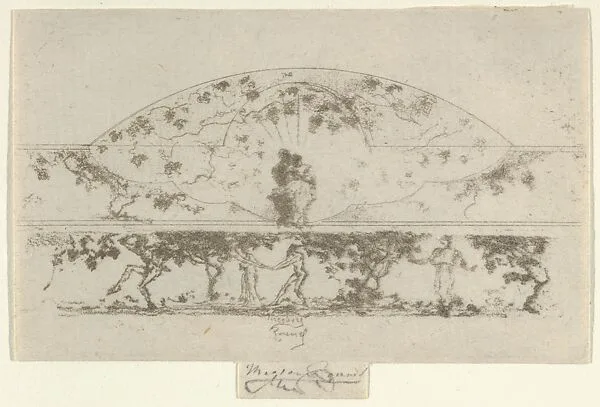 Jupiter and Alcmene and Nymphs and Satyrs on a Frieze Medallion, Study for a Decoration on a Frame — Théodore Roussel
