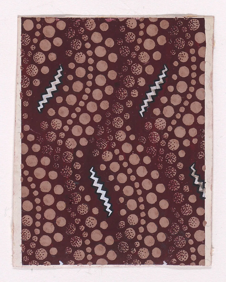 Textile Design with Overlapping Verical Strips of Undulating Rows of Dots and Zig-Zagging Ribbons — Anonymous, Alsatian, 19th century