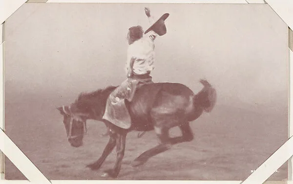 Cowboy riding bucking bronco from Indians and Western Historical Scenes series (W417) — Unknown