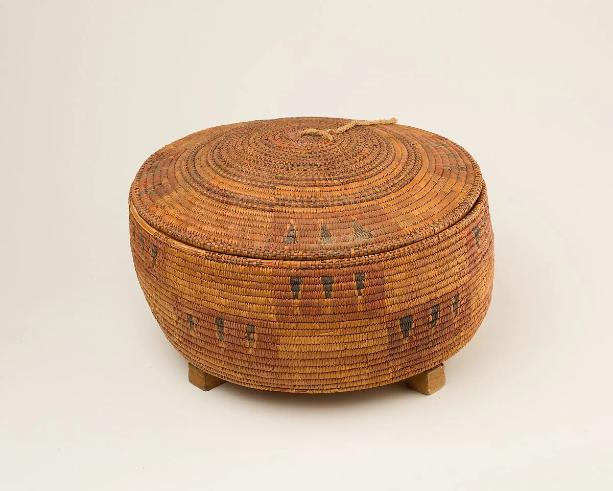 Circular Lided Basket on a Wood Stand — Unknown