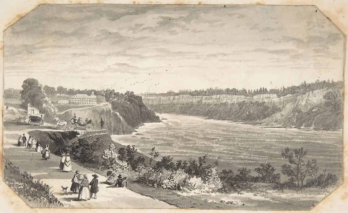 View of a river with a promenade — David Octavius Hill