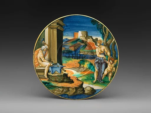 Wide-rimmed bowl with Vulcan Forging Arms with Venus and Cupid