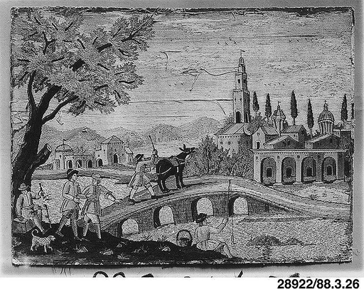 Riverview with figures and bridge