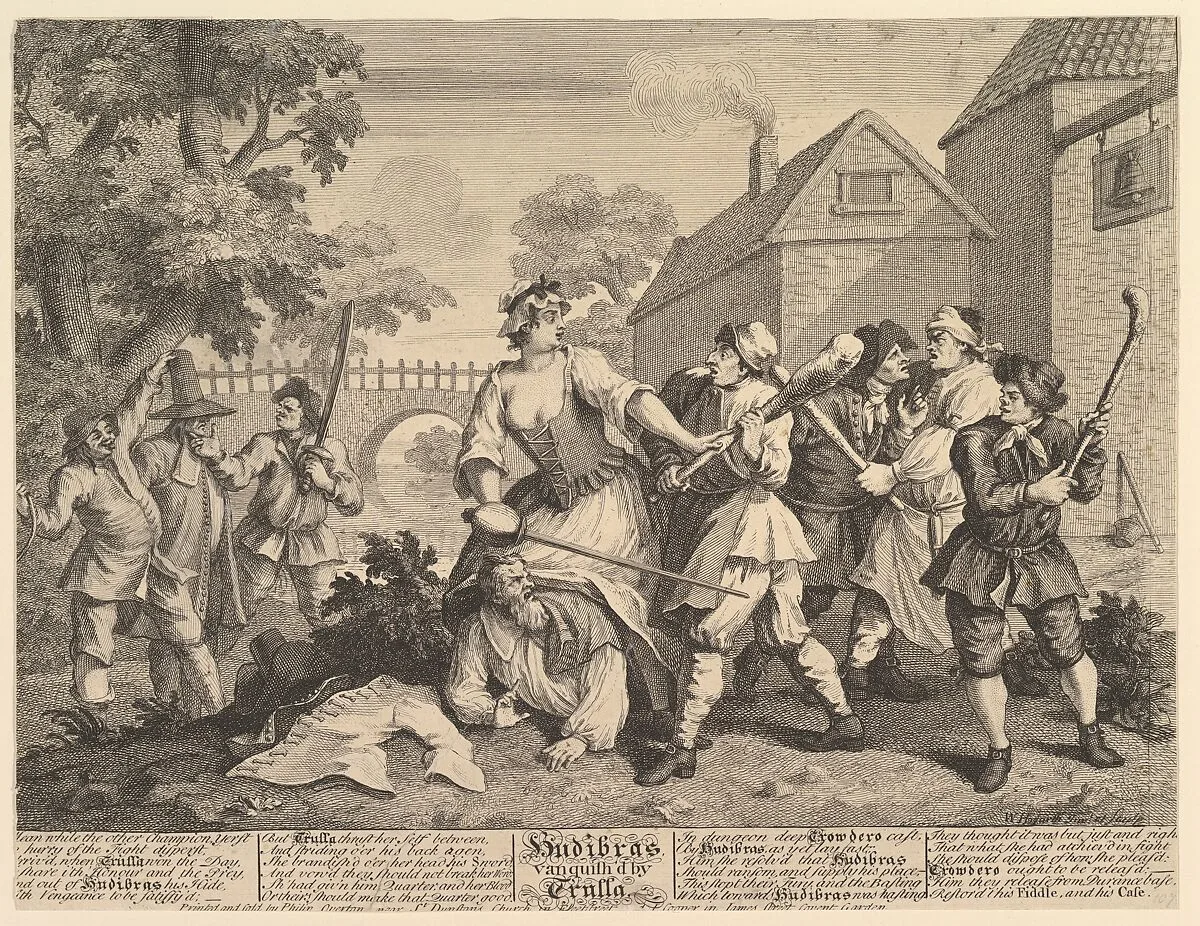 Hudibras Vanquished by Trulla (Twelve Large Illustrations for Samuel Butler's Hudibras, Plate 5) — Samuel Butler|William Hogarth|Philip Overton|John Cooper