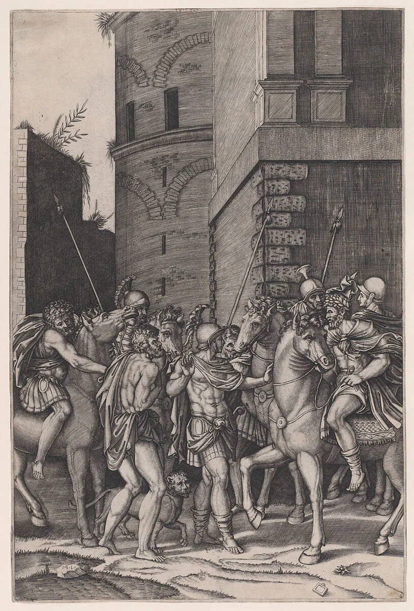 The Emperor Meeting the Warrior — Agostino Veneziano (Agostino dei Musi)|Raphael (Raffaello Sanzio or Santi)
