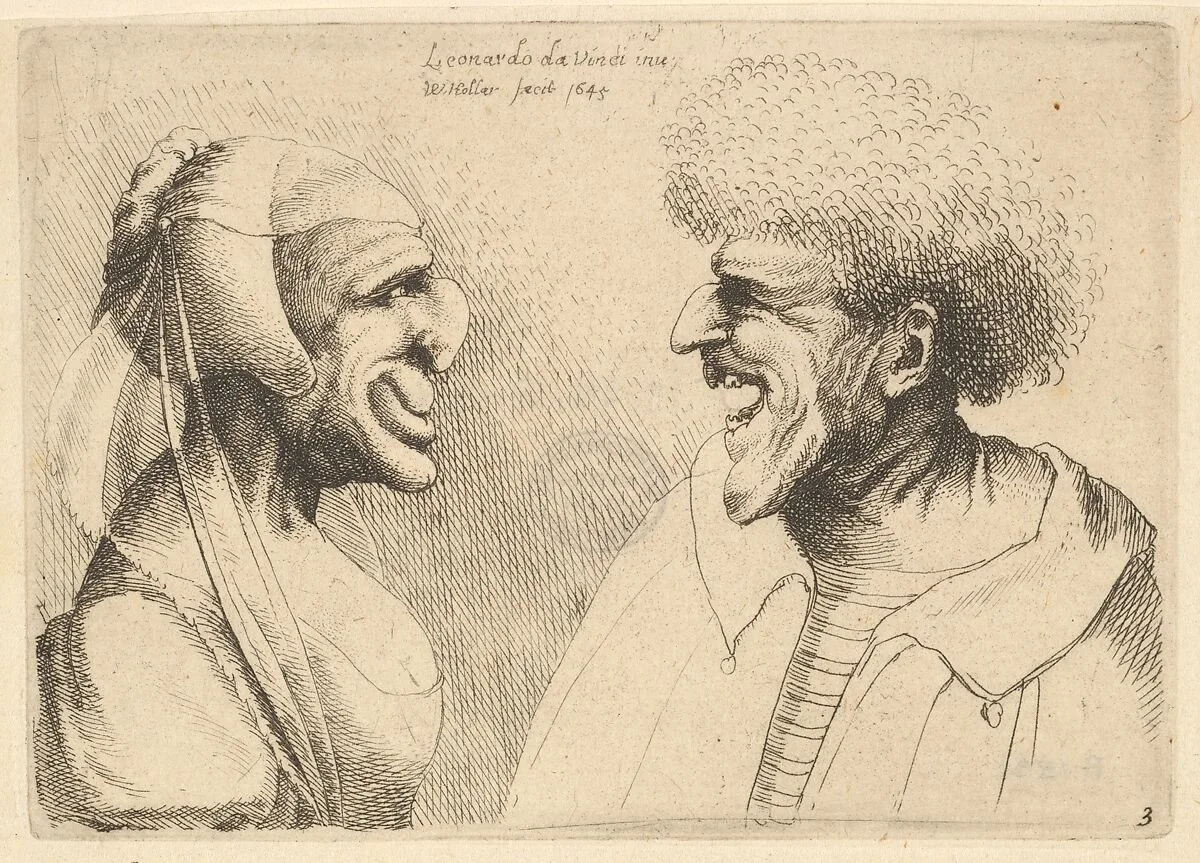 A deformed couple facing each other — Leonardo da Vinci|Wenceslaus Hollar