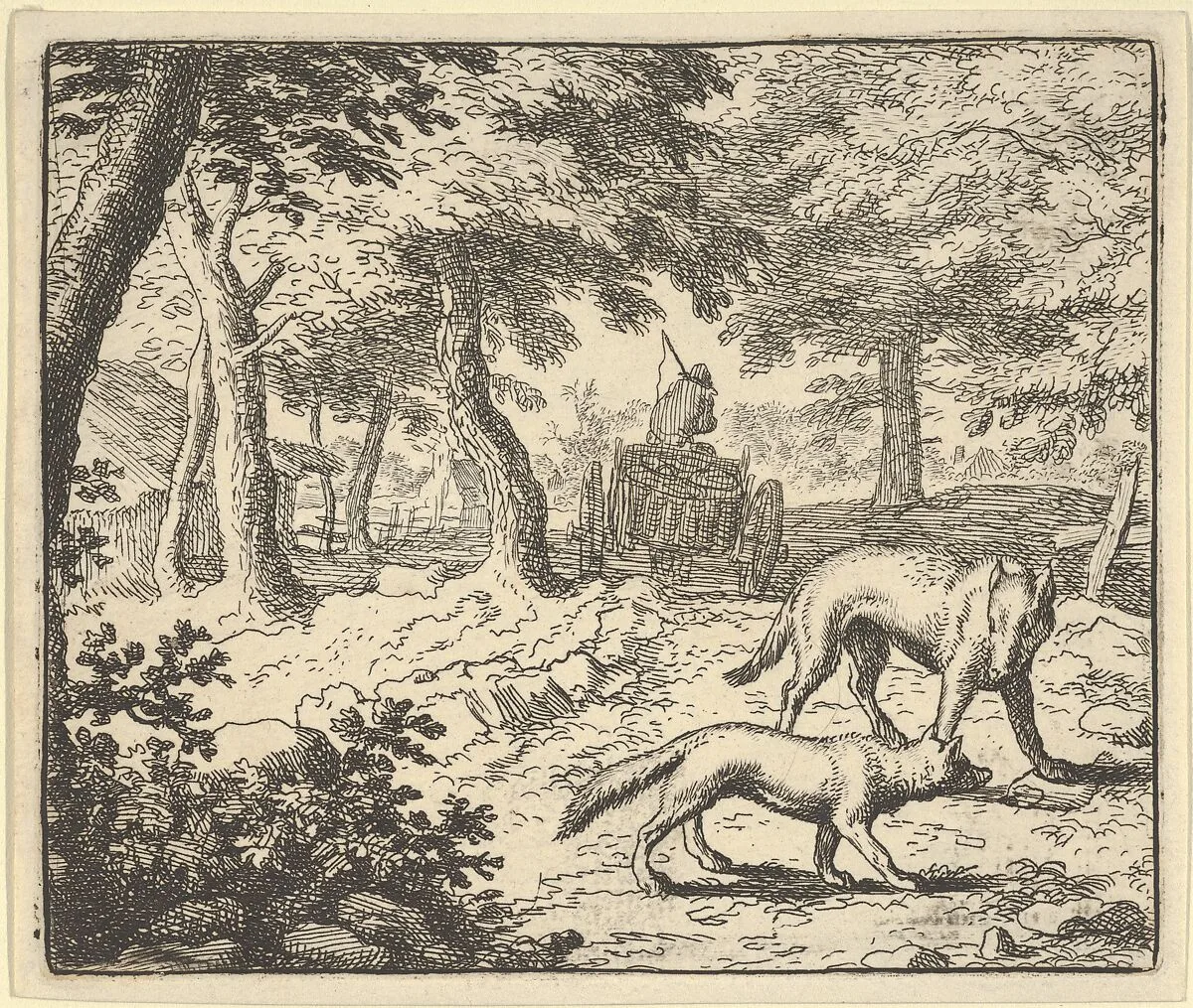The Wolf Accuses Renard of Eating the Fish that He Stole from Hendrick van Alcmar's Renard The Fox — Allart van Everdingen