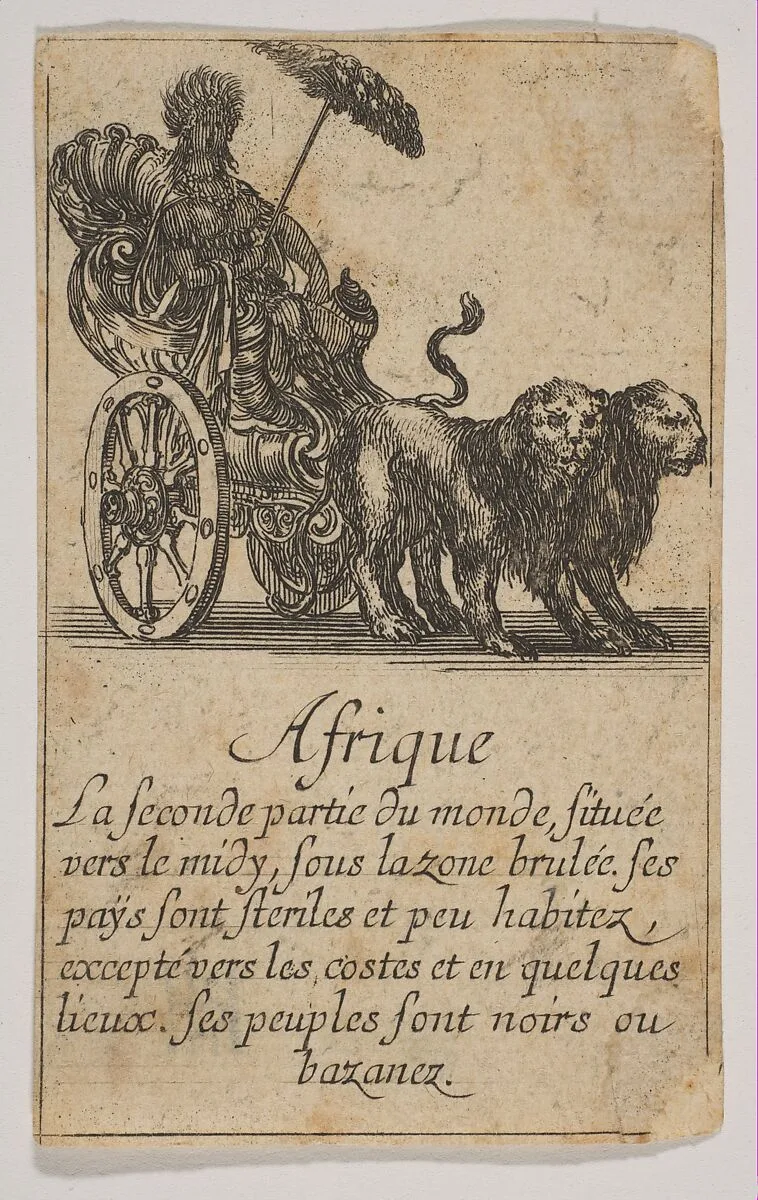 Afrique, from "Jeu de la Géographie" — Stefano della Bella|Jean Desmarets de Saint-Sorlin|Henri Le Gras|Louis XIV, King of France|Cardinal Jules Mazarin