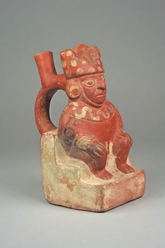 Stirrup Spout Bottle with Figure on Throne