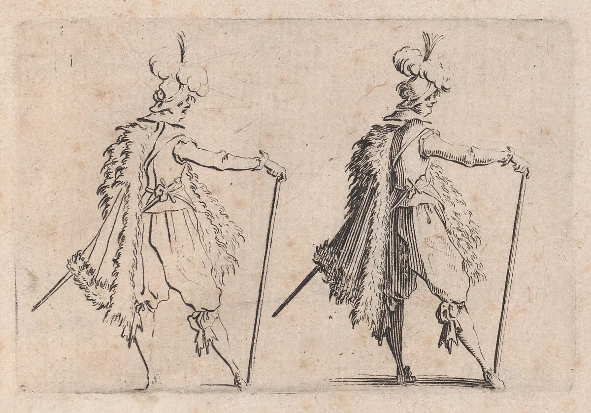 Le Gentilhomme a la Grande Canne (The Gentleman with a Large Cane), from Les Caprices Series B, The Nancy Set — Jacques Callot|Lorenzo de' Medici