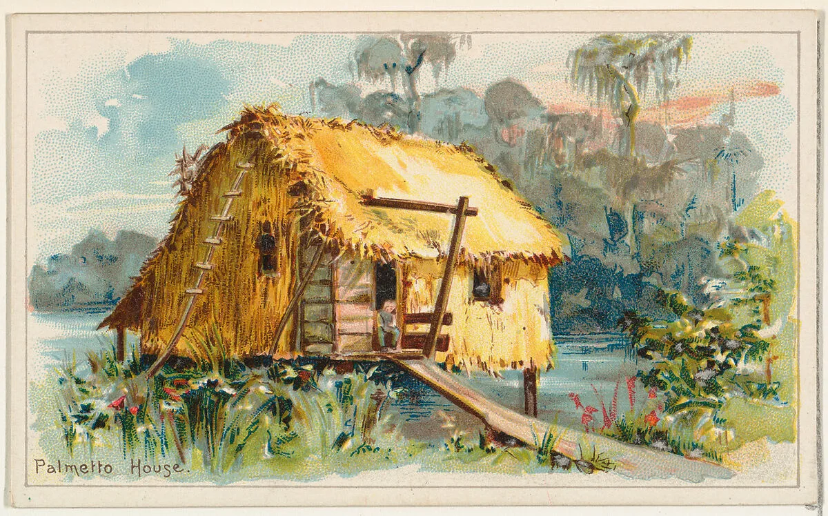 Palmetto House, from the Habitations of Man series (N113) issued by W. Duke, Sons & Co. to promote Honest Long Cut Smoking and Chewing Tobacco — The Giles Company|American Tobacco Company|W. Duke, Sons & Co.