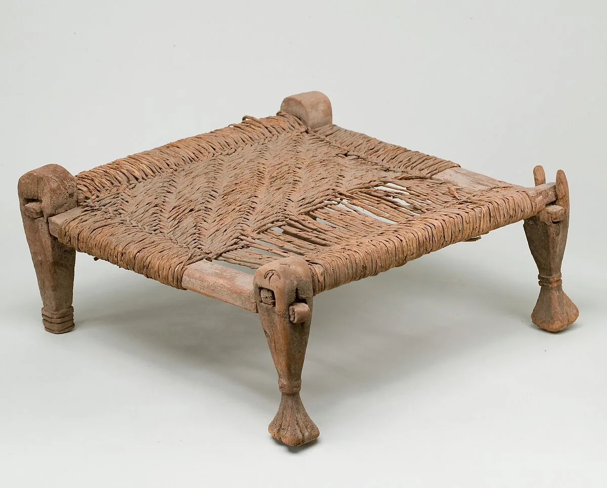 Stool with woven seat — Unknown