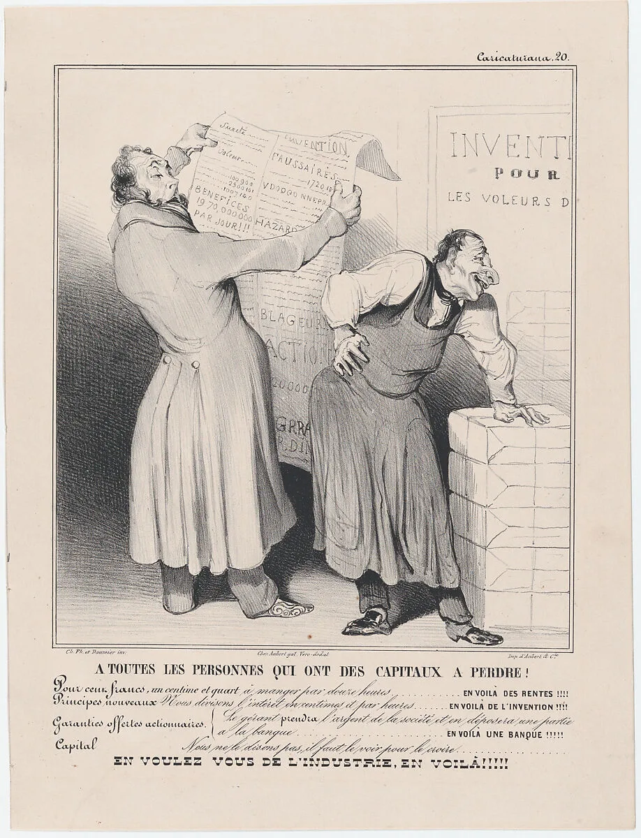 Plate 20: To anyone with capital to lose, from 'Caricaturana,' published in Les Robert Macaires — Junca|Honoré Daumier|Aubert et Cie|Aubert et Cie|Charles Philipon