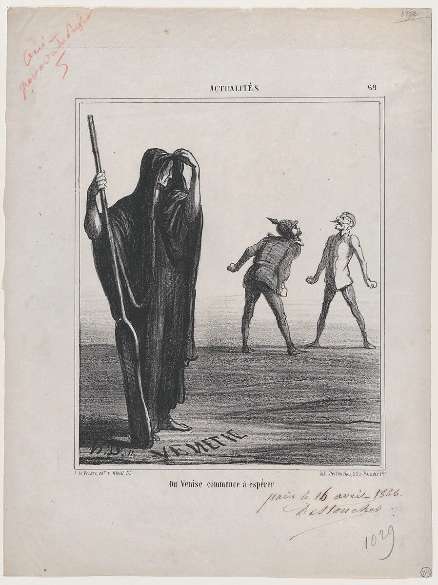 Venice begins to hope, from 'News of the day,' published in Le Charivari, April 24, 1866 — Destouches|Aaron Martinet|Honoré Daumier