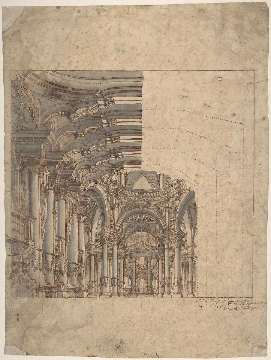 Framed Unfinished Design of a Baroque Church Interior. — Giovanni Maria Galli Bibiena, the Younger