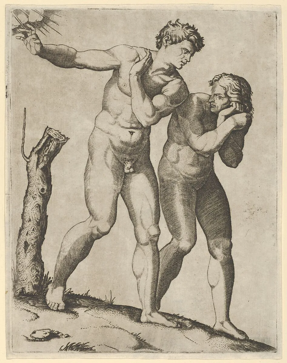 Adam and Eve being expelled from paradise — Marcantonio Raimondi|Michelangelo Buonarroti