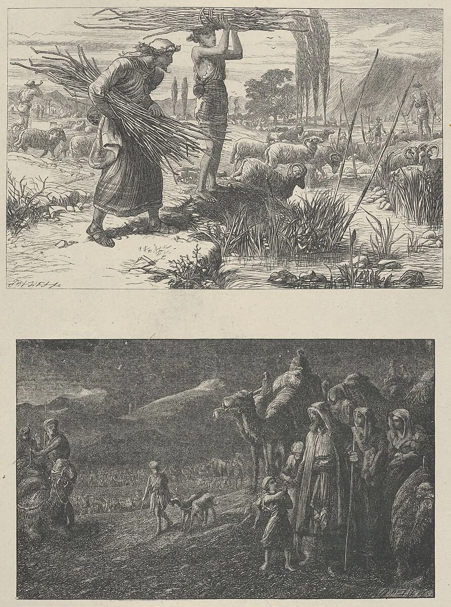 Jacob and the Flocks of Laban–Jacob's Departure from Laban, from "Dalziels' Bible Gallery" — Camden Press|Scribner and Welford|Dalziel Brothers|Thomas Dalziel