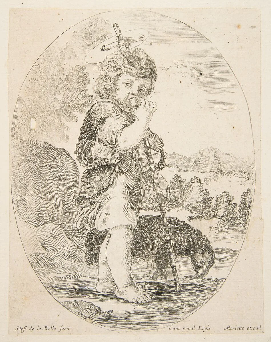 Saint John the Baptist eating a piece of fruit, an oval composition — Stefano della Bella|Pierre Mariette