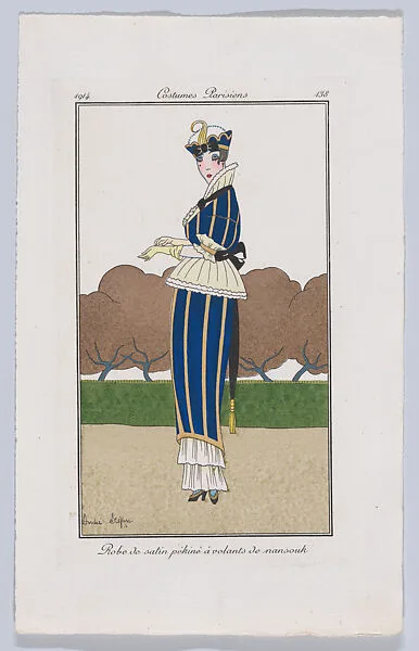 Costumes Parisiens 138: Robe de satin pékiné à volants de nansouk — André Stéfan|Vaugirard