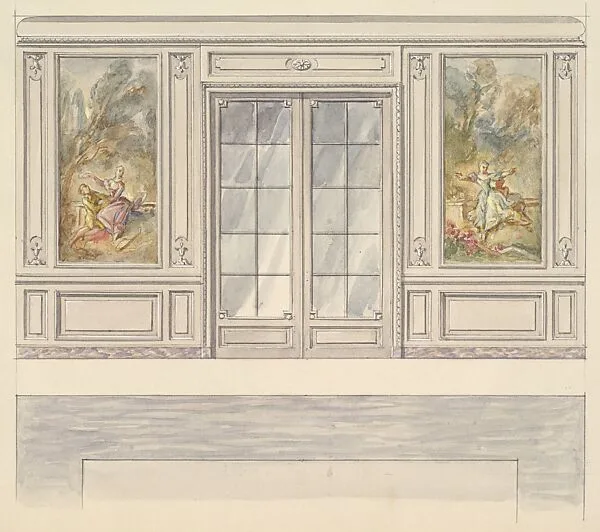 Design for a Wall Elevation with a Double Glass door and Two Painted Panels (Fourth Floor) — Mewès and Davis|Charles-Frédéric Mewès|Arthur Joseph Davis