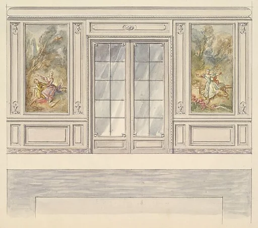 Design for a Wall Elevation with a Double Glass door and Two Painted Panels (Fourth Floor)